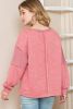 Rose Lighted Washed Waffle Knit Patchwork Sweatshirt