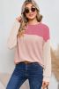 Pink Color Block Ribbed Loose Long Sleeve Top