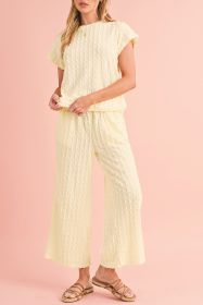 Apricot Lattice Textured Tee and Wide Leg Pants Two-Piece Set (size: (US 4-6)S)