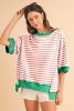 Orange Striped Contrast Trim Drop Sleeve Loose Top