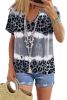 Gray Tie Dye Leopard Print V Neck T Shirt