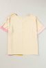 Apricot Colorblock V-Neck Roll Up Sleeve Crinkled Blouse