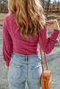 Rose U Neck Textured Long Sleeve Top