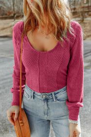 Rose U Neck Textured Long Sleeve Top (size: (US 8-10)M)