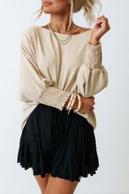 Apricot Solid Casual Smocked Cuffs Batwing Sleeve Blouse (size: (US 4-6)S)