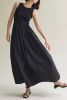 Black Solid Color Knitted Patchwork Sleeveless Midi Dress