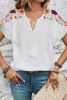 White Boho Embroidered V Neck Fringe Short Sleeve Blouse
