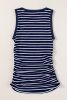 Blue Stripe Contrast Trim Sleeveless Ribbed Slim Top