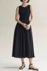 Black Solid Color Knitted Patchwork Sleeveless Midi Dress
