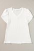 White Tulip Sleeve Waffle Knit V Neck T-Shirt