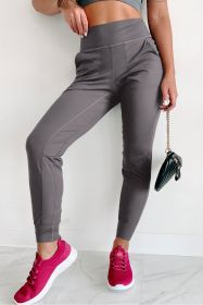 Medium Grey Exposed Seam High Waist Pocketed Joggers (size: (US 8-10)M)