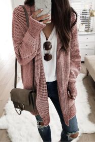 Pink Plaid Contrast Trim Casual Knit Long Cardigan (size: (US 12-14)L)