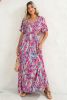 Abstract Print Wrap V Neck Flutter Sleeve Mid Length Summer Dress