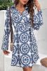 Blue Boho Wrap V-Neck Knotted Mini Dress