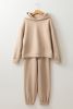 Khaki Solid Color Hoodie and Drawstring Joggers Set