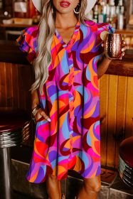 Orange Abstract Print Ruffle Sleeve Frill Trim Pocketed Mini Dress (size: (US 4-6)S)