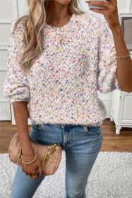 White Colorful Confetti Knit Lantern Sleeve Sweater (size: (US 4-6)S)