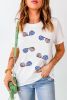 White Flag Day Stripe Star Sunglasses Graphic Round Neck Tee
