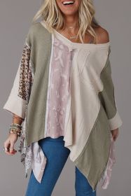 Multicolor Leopard Expose Seam Patchwork Oversized Top (size: (US 8-10)M)