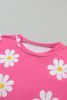 Pink Daisy Print Crewneck T Shirt
