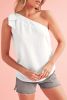 White Solid Color Asymmetrical Knot Textured Sleeveless Shirt