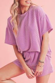 Phalaenopsis Ribbed Textured Loose Fit Tee & Shorts Set (size: (US 8-10)M)