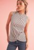 Gray Striped Cutout Twist Front Tank Top