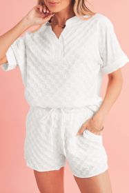 White Textured Split Neck Top and Drawstring Shorts Set (size: (US 4-6)S)