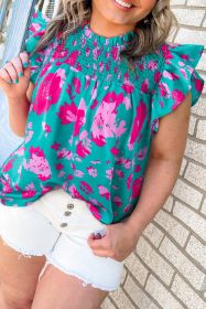 Green Abstract Print Smocked Plus Size Blouse (size: (US 22W-24W)3X)