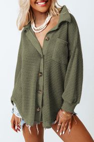 Green Waffle Knit Pocket Button Front Shacket (size: (US 8-10)M)