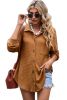 Brown Pocket Buttons Front Waffle Knit Shacket