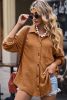 Brown Pocket Buttons Front Waffle Knit Shacket