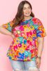 Pink Boho Floral Print Plus Size Babydoll Blouse