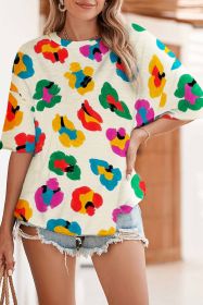 Apricot Leopard Drop Shoulder Loose Tee (size: (US 4-6)S)