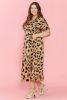 Khaki Leopard V Neck High Waist Buttoned Plus Maxi Dress