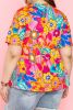 Pink Boho Floral Print Plus Size Babydoll Blouse