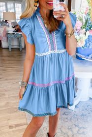 Beau Blue Flutter Sleeve V Neck Ric Rac Tiered Dress (size: (US 4-6)S)