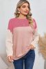 Pink Color Block Ribbed Loose Long Sleeve Top