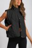 Black Quilted High Neck Button Up Pocket Vest Coat