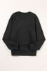 Black Snap Button Side Slits Solid Color Sweatshirt