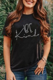Black Rhinestone Be Kind Graphic T Shirt (size: (US 8-10)M)