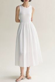 White Solid Color Knitted Patchwork Sleeveless Midi Dress (size: (US 4-6)S)