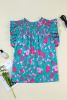 Green Abstract Print Smocked Plus Size Blouse