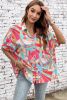 Multicolor Abstract Print Half Batwing Sleeve Loose Blouse