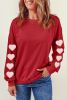 Red Heart Shaped Glitter Chenille Graphic Sweatshirt