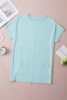 Light Blue Plain Loose Pocket Casual Tunic Long T-Shirt