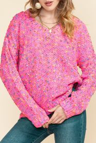 Hot Pink Mixed Color Chunky Knit Sweater (size: (US 8-10)M)