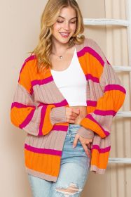 Orange Stripe Print Ribbed Knit Sweater Cardigan (size: (US 18-20)2XL)