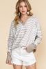 White Striped and Leopard Patchwork V Neck Long Sleeve Top