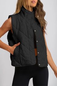 Black Quilted High Neck Button Up Pocket Vest Coat (size: (US 20-22)2XL)